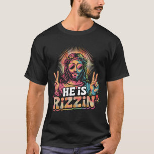 Retro Hij Is Rizzin Jezus Heeft Gerizzt Vredesteke T-shirt