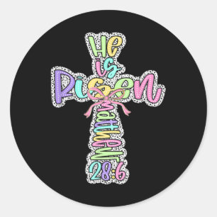 Retro Hij is verrezen in de opstanding van Pasen J Ronde Sticker