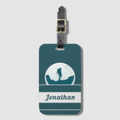 Retro Hiking Camping Landscape Custom Name Blauwgr Bagagelabel (Voorkant (verticaal))