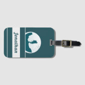 Retro Hiking Camping Landscape Custom Name Blauwgr Bagagelabel (Voorkant (horizontaal))