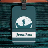 Retro Hiking Camping Landscape Custom Name Blauwgr Bagagelabel