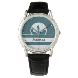 Retro Hiking Camping Landscape Custom Name Blauwgr Horloge