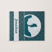 Retro Hiking Camping Landscape Custom Name Blauwgr Legpuzzel (Horizontaal)