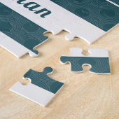 Retro Hiking Camping Landscape Custom Name Blauwgr Legpuzzel (Zijkant)