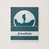 Retro Hiking Camping Landscape Custom Name Blauwgr Legpuzzel (Verticaal)