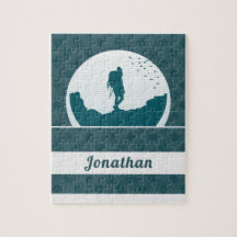 Retro Hiking Camping Landscape Custom Name Blauwgr