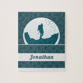 Retro Hiking Camping Landscape Custom Name Blauwgr Legpuzzel