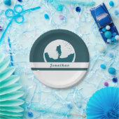 Retro Hiking Camping Landscape Custom Name Blauwgr Papieren Bordje (Feest)