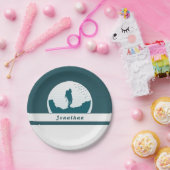 Retro Hiking Camping Landscape Custom Name Blauwgr Papieren Bordje (Feest)