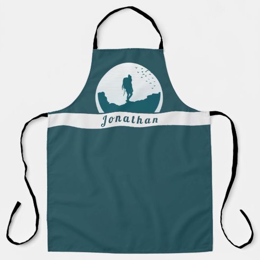 Retro Hiking Camping Landscape Custom Name Blauwgr Schort (Voorkant)