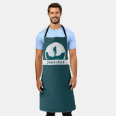 Retro Hiking Camping Landscape Custom Name Blauwgr Schort (Gedragen)