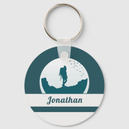 Retro Hiking Camping Landscape Custom Name Blauwgr Sleutelhanger