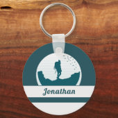 Retro Hiking Camping Landscape Custom Name Blauwgr Sleutelhanger (Voorkant)