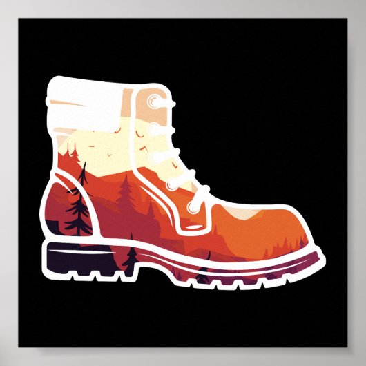 Retro Hiking Shoe Landscape - Wilderness Sunset Poster (Voorkant)