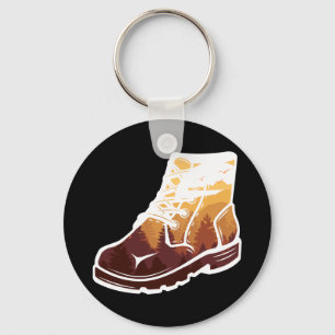 Retro Hiking Shoe Landscape - Wilderness Sunset Sleutelhanger