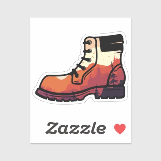 Retro Hiking Shoe Landscape - Wilderness Sunset Sticker (Vel)
