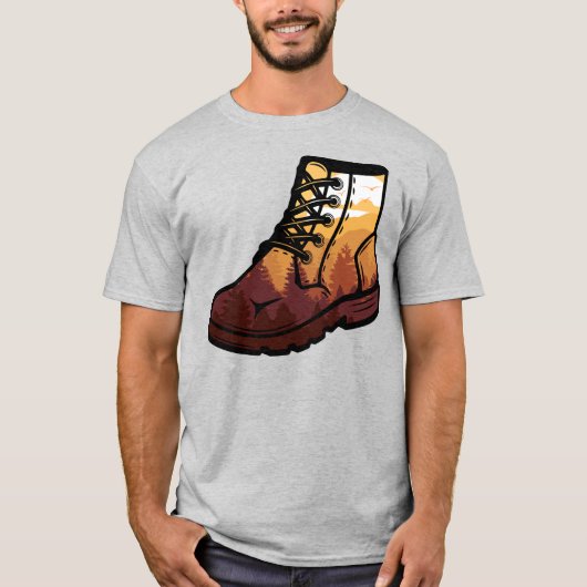 Retro Hiking Shoe Landscape - Wilderness Sunset T-shirt (Voorkant)