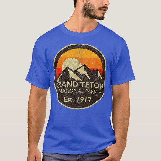 Retro Hiking van het nationale park Grand Teton T-shirt (Voorkant)