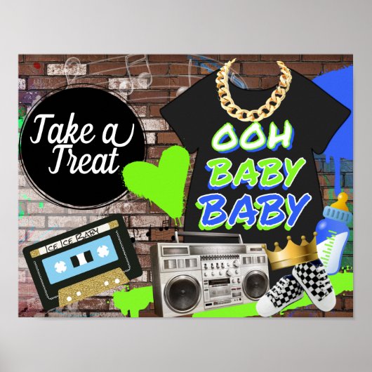 Retro Hip Hop Baby shower-Ooh Baby-Treat Sign Poster (Voorkant)