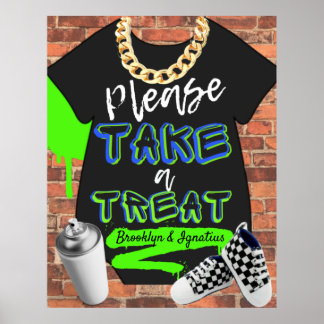 Retro Hip Hop Baby shower Urban Treat Sign Poster