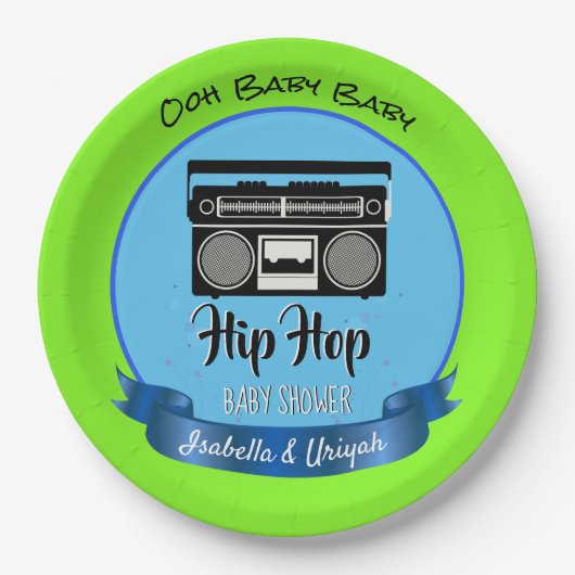 Retro Hip Hop Gender onthullen Baby shower Papieren Bordje (Voorkant)