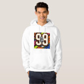 Retro Hip-Hop Graffiti 99 & Microfoon Witte Hoodie (Voorkant volledig)
