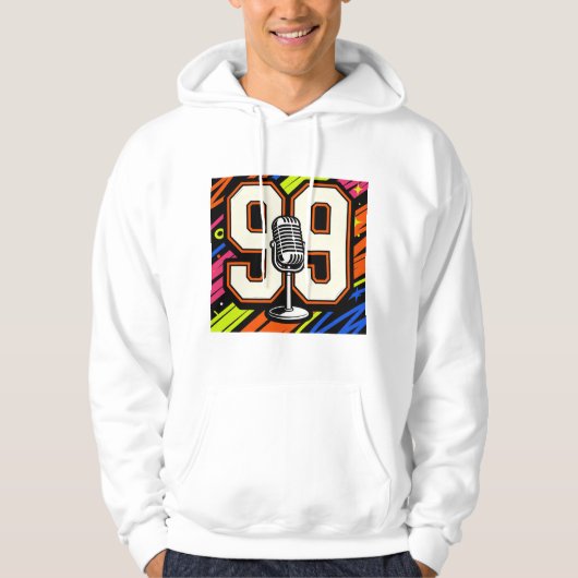 Retro Hip-Hop Graffiti 99 & Microphone White Hoodi Hoodie (Voorkant)