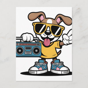 Retro Hip Hop Hond: Cool Tekenfilm Puppy  Briefkaart