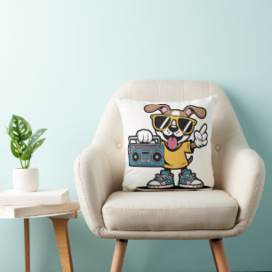 Retro Hip Hop Hond: Coole Cartoon Puppy Kussen