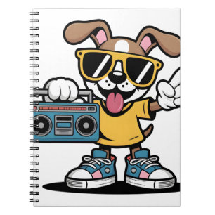 Retro Hip Hop Hond: Coole Cartoon Puppy Notitieboek