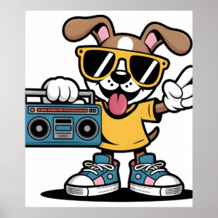 Retro Hip Hop Hond: Coole Cartoon Puppy Poster