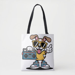 Retro Hip Hop Hond: Coole Cartoon Puppy Tote Bag