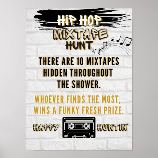 Retro Hip Hop Mixtape Hunt Urban Party Game Poster (Voorkant)