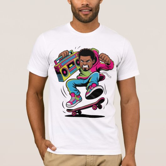 Retro Hip Hop Skateboarder T-shirt (Voorkant)