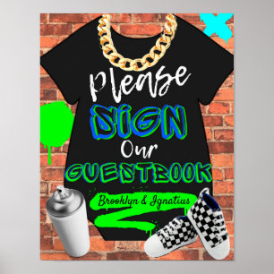 Retro Hip Hop Stedelijke babyshower gastensignatie Poster
