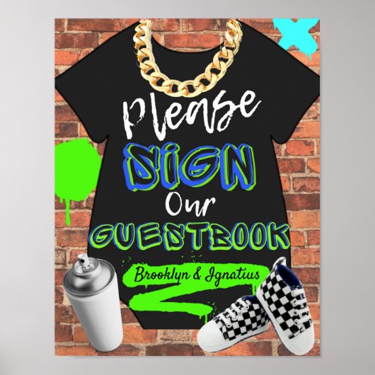 Retro Hip Hop Urban Baby shower Guestbook Poster (Voorkant)