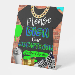 Retro Hip Hop Urban Sign Ons Guestbook Reclamebord Met Voetstuk