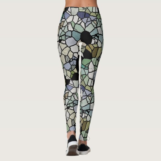 Retro Hip Taupe Blauwgroen Blue Green Mosaic Art P Leggings (Achterkant)