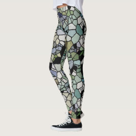 Retro Hip Taupe Blauwgroen Blue Green Mosaic Art P Leggings