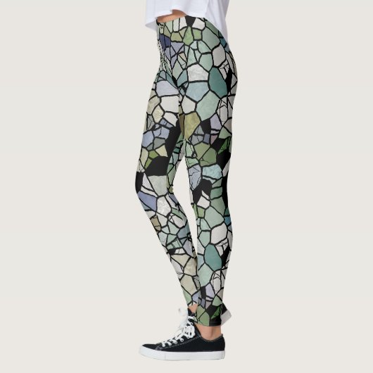 Retro Hip Taupe Blauwgroen Blue Green Mosaic Art P Leggings (Links)