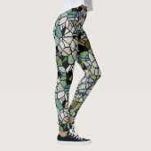 Retro Hip Taupe Blauwgroen Blue Green Mosaic Art P Leggings (Rechts)