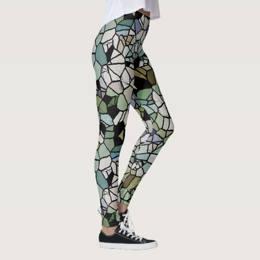 Retro Hip Taupe Blauwgroen Blue Green Mosaic Art P Leggings (Rechts)
