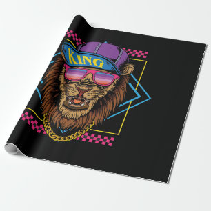 Retro  Hiphop Lion draag Snapback Illustrat Cadeaupapier