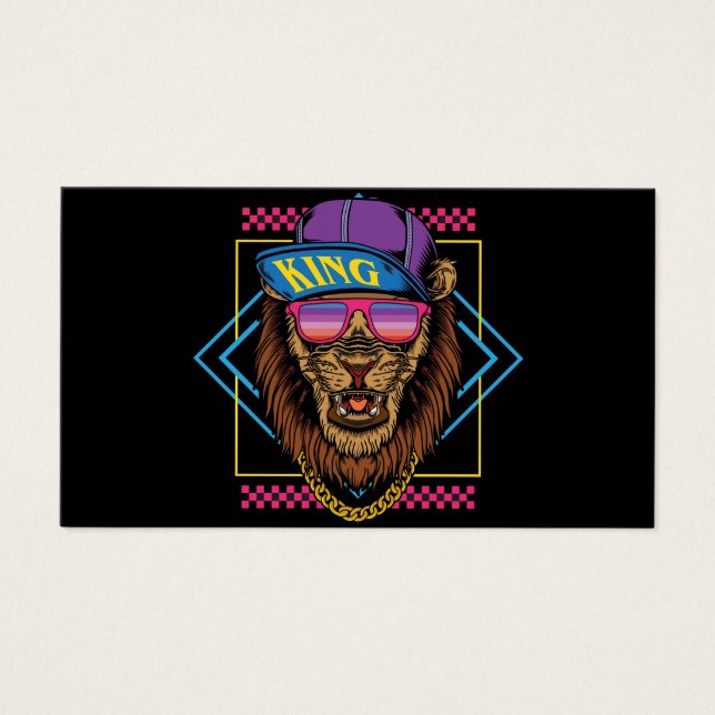 Retro  Hiphop Lion draag Snapback Illustrat Visitekaartje (Voorkant)