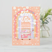 Retro Hippie 10e Verjaardagsuitnodiging Kaart (Staand voorkant)