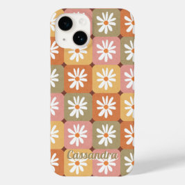 Retro Hippie 1960s Daisy Floral Pink Oranje Case-Mate iPhone 14 Hoesje