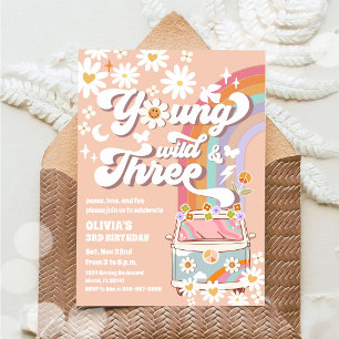 Retro Hippie 3e Verjaardagsuitnodiging Kaart