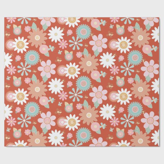 Retro Hippie 60s 70s Daisy Flower Floral Decoupage Cadeaupapier (Vlak)