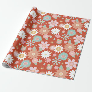 Retro Hippie 60s 70s Daisy Flower Floral Decoupage Cadeaupapier