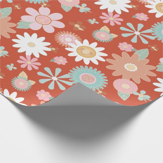Retro Hippie 60s 70s Daisy Flower Floral Decoupage Cadeaupapier (Hoek)